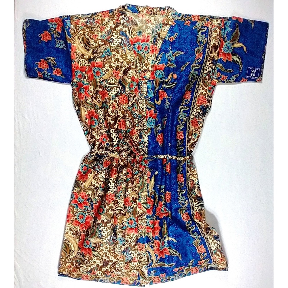 *New* BATIK KIMONO  Cotton Lightweight One Size Blue Floral BoHo Hippie Flower